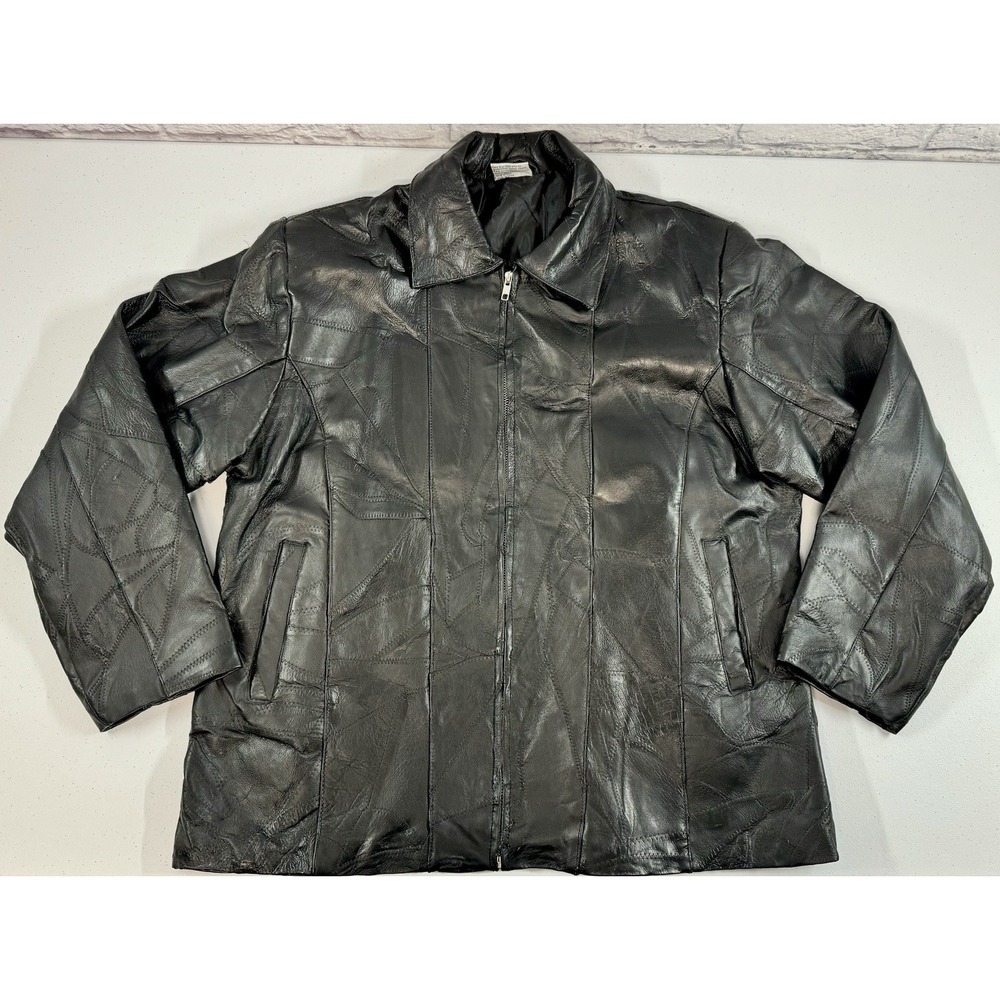 Vintage Flight Path Leather Motorcycle Jacket Patchwork Moto Size Mens Large